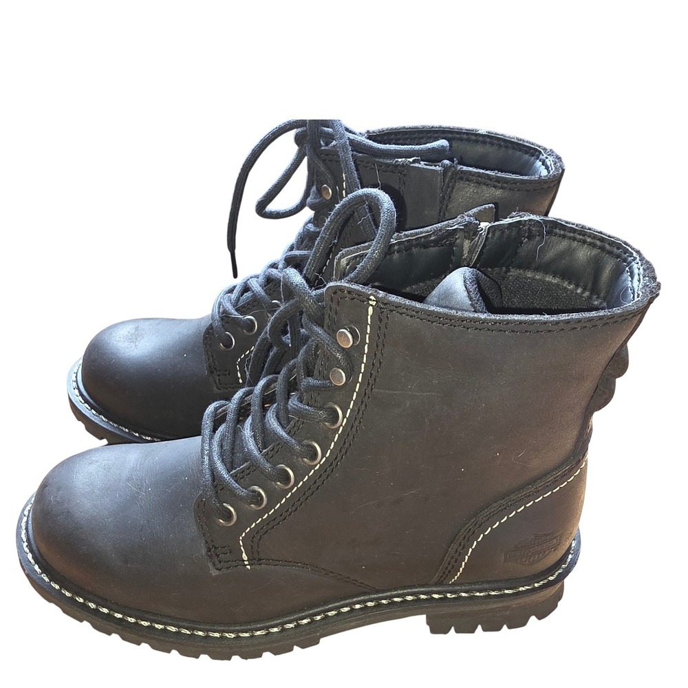Harley Davidson Womens Bentler Black Leather Lace Up Side Zip Combat Boots Sz 7M